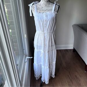 NWT Blue Island Maxi Dress Off White Gold Accent Sz XS
